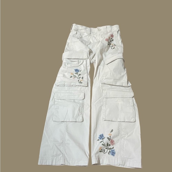 Youth Abercrombie tan cargo utility pants 13 14 Short cotton elastane embroidery - Picture 2 of 13